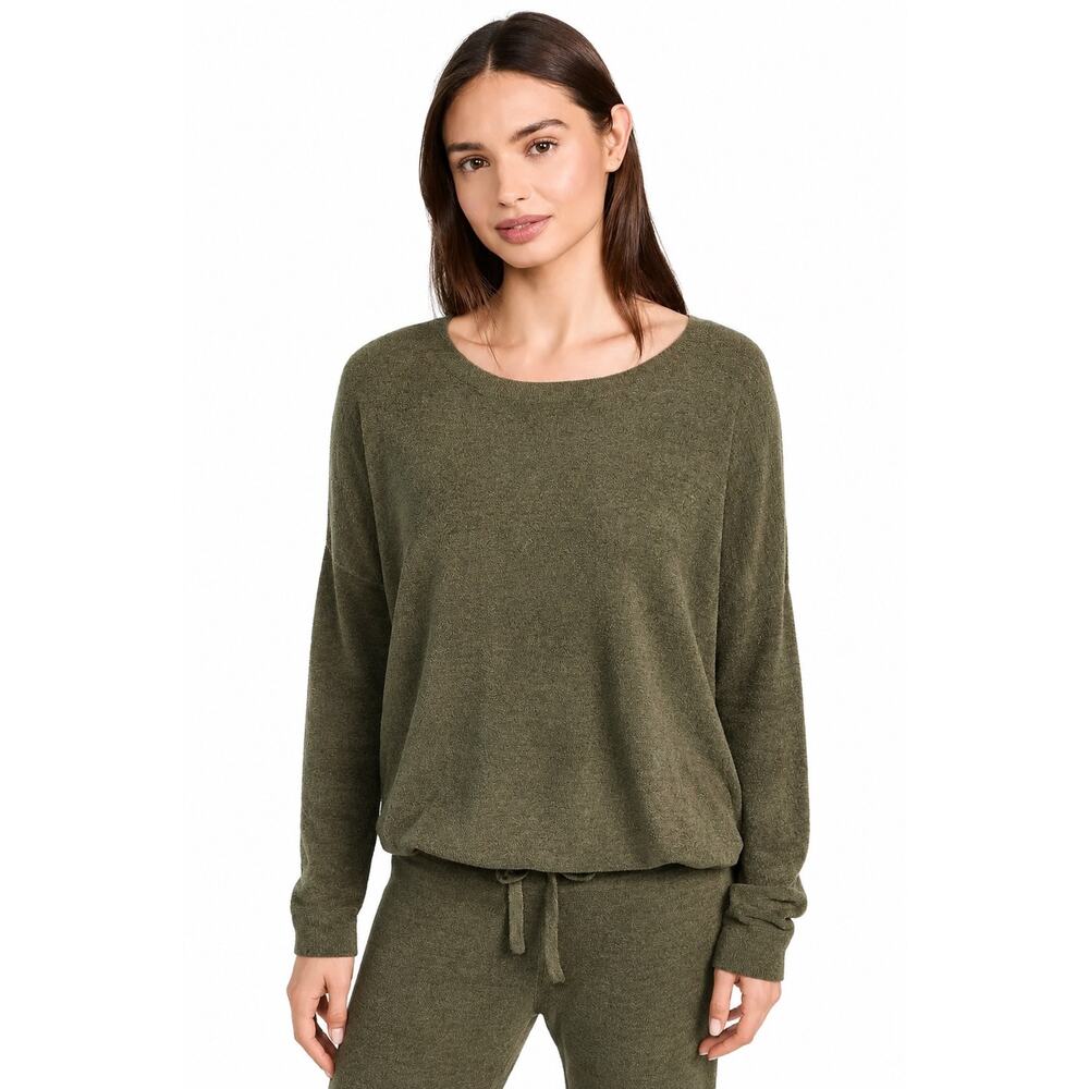 BAREFOOT DREAMS CozyChic Ultra Lite Slouchy Pullover Olive Green Sweater Small